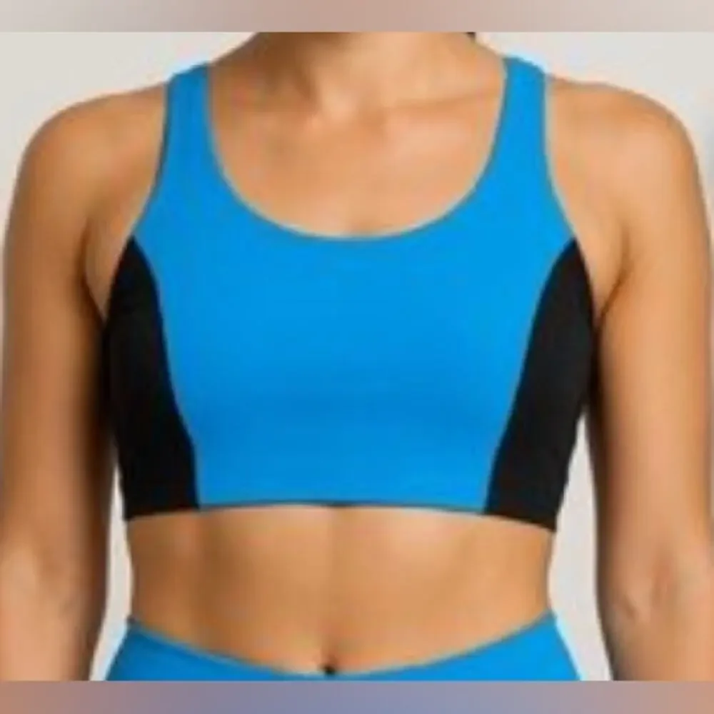 Theatricals blue black 2 piece dance set bike shorts crop top tank adult XS NWT